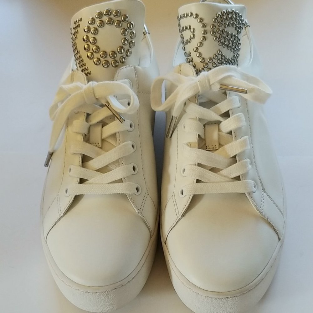 Michael Kors Mindy White Leather Studded Sneaker - Picture 2 of 14